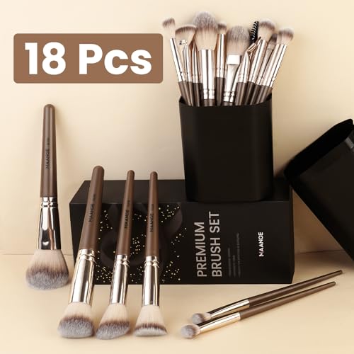 Makeup Brush Set, MAANGE 18 Pcs Premium Synthetic Makeup Brushes Soft Foundation Face Powder Eye Shadow Professional Make up Brushes Kit, Champagne, with Case