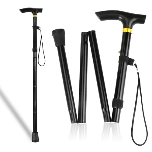 Bastones Plegables, Bastones Extensible, Ligero Portátil Bastón, Ajustable en Altura, Aluminio, para, Adultos, Mayores, Discapacidad (Negro)