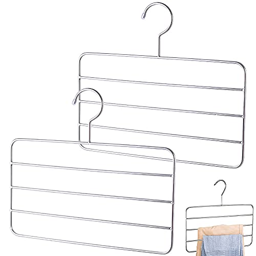 2 Piezas Perchas para Pantalones, Organizador de Pantalones, Perchero de Jeans, Acero Inoxidable Multicapa Ahorro de Espacio Antideslizante Perchas Ropa para Camisas, Bufandas, Corbatas (Plata) Cover