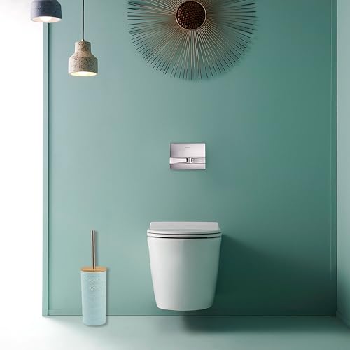 Image of Toilet Brush & Holder Set - Baby Blue, Plastic Nylon Bristles, Ceramic Handle & Holder, Porcelain Surface, Medium Firmness