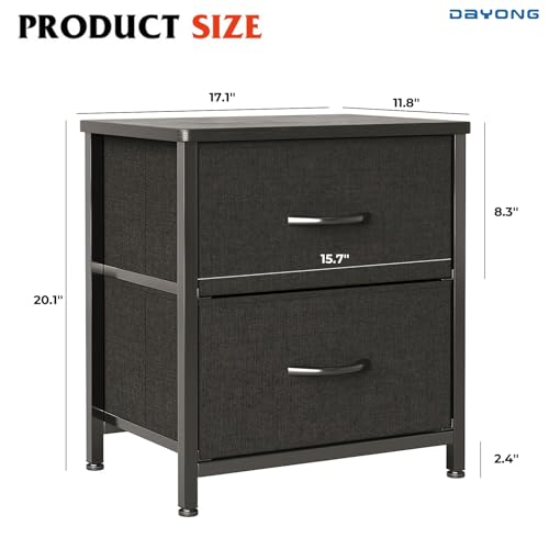 دايونج طاولة بجانب السرير بدرجين، خزانة أدراج قائمة بذاتها من طبقتين مع أرجل قابلة للتعديل، طاولة جانبية، خزانة ملابس متعددة الوظائف للمنزل والمكتب (درجتين باللون الأسود)