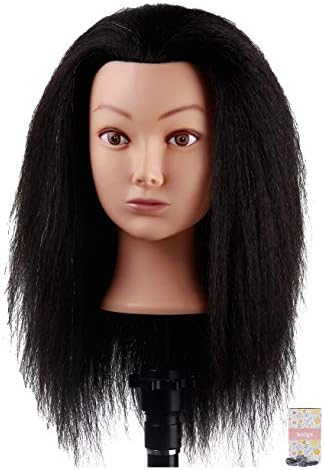 Kalyx Cosmetology Afro Mannequin Head with Hair for Braiding Cornrow or Practice Sew in on Hair Doll Head Manikins Hair Training Head