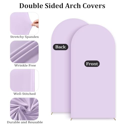 Image of MLMC 7.2FT Lilac Arch Backdrop Cover Fitted Spandex Backdrop Stand Cover Stretchy Round Top Chiara Arch Cover for Baby Shower Birthday Party Wedding Ceremony Photography Background Decor 7.2x4FT