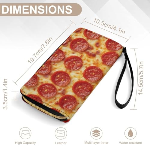 Men's Fashion Decor Wallet With Rope, Long PU Zipper Wallet, Travel Purse Fashion Design, Huge Storage Capacity Purse With Rope Pizza Pepperoni Pattern2