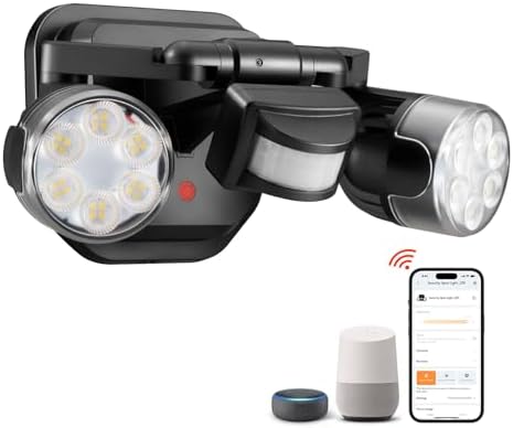 OREiN Foco LED inteligente para exteriores con detector de movimiento, 1600 lúmenes, ángulo de rotación de 450°, 12 W = 150 W, 3 modos de funcionamien...