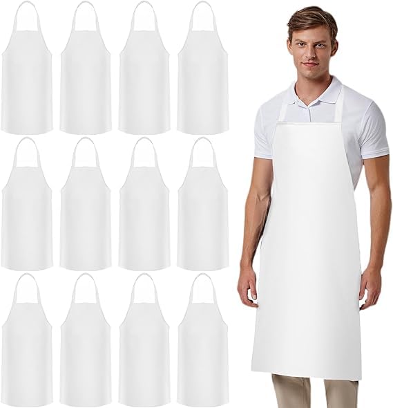 EOGRFW 12 Pcs Unisex Bib Aprons, Chef Bib Apron, White