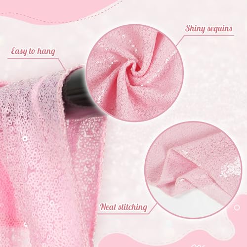 Image of PartyDelight Pink Sequin Backdrop 6x6ft 4 Inch Rod Pocket | Dense 3mm sequins on mesh backing with 4 inch rod pocket for full body photos ceremony arches party walls and stage displays