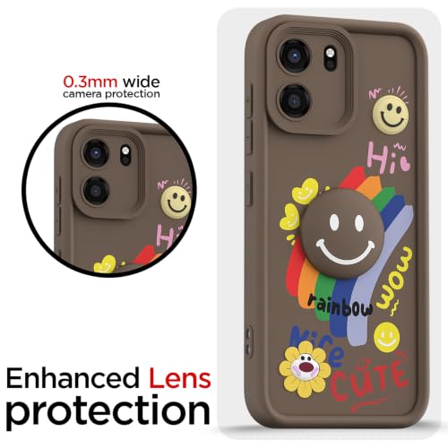 Image of Pikkme Back Cover for OnePlus Nord CE 6 5G | Soft Silicone| Cute Rainbow Smile & 3D Cartoon Flower Design | Shockproof Raised Camera Protection Bumper Case (Brown)