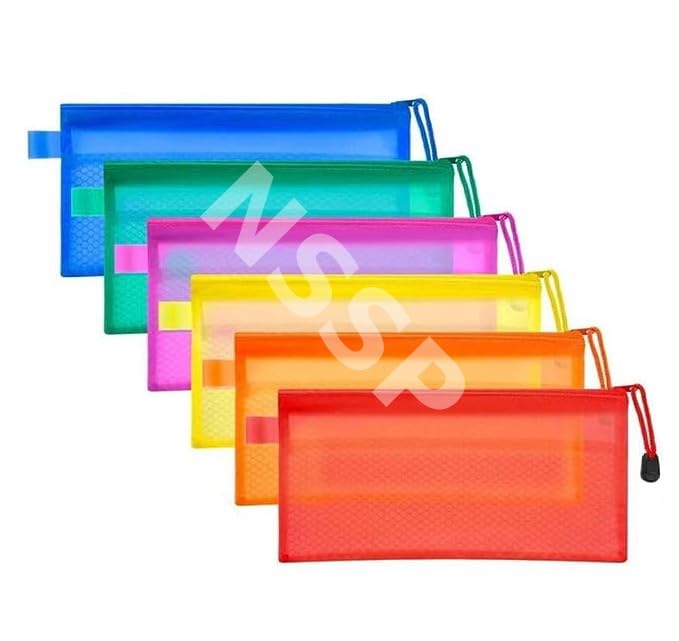 Cheque Size Pouch with Zipper, Waterproof Zipper Pouches Document Holder/Pen Pencil Case/Stationery Storage Bags/Cosmetic Pouch/Travel Organizer (Multicolor, Small Size) (Pack of 5, Cheque)