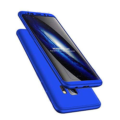 HMTECH Galaxy J6 + 2018 Funda PC plástico Duro 360 Grados Full Body Integral para Ambas Caras Hard Skin Carcasa + Cristal Templado Carcasas Case para Samsung Galaxy J6 Plus 2018,3IN1 PC:Blue