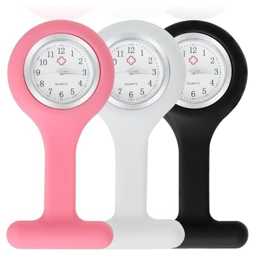 EuAcesry Montre Infirmiere pour Blouse, 3 Pièces Infirmière Montre Broche en Silicone avec Broche Sécurisée, Montres Trotteuse à Gousset pour Aides Soignantes et Étudiants Infirmiers, Blanc/Noir/Rose