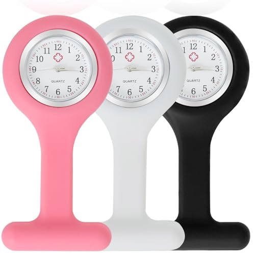 EuAcesry Reloj para Enfermeras Silicona con Clip, 3 Piezas Reloj de Bolsillo para...