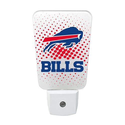 Party Animal NFL Team LED Night Light, with Auto Sensor and 3 Light Settings, Slim 5-Inch Design fits Standard Outlets, Buffalo Bills