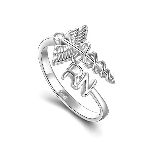 925 Sterling Silver Caduceus Rings RN Nurse Gift Adjustable Rings for Graduation