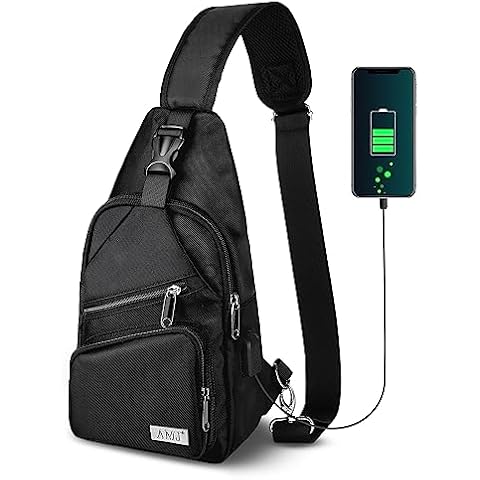 AMJ Crossbody Sling Bag Men Women, Casual Shoulder Backpack, Chest Daypack Satchel for Hiking Travel (Small, Black) Cover