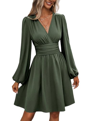 Image of SOLY HUX Women's Elegant Dress V Neck Long Sleeve High Waist Swing Prom Cocktail Short Dresses