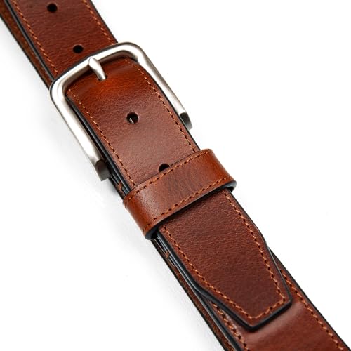 Image of Nautica Men's Casual Leather Belt | Everyday | Classic | Pants | Jeans | Khakis | Chinos | Metal Buckle