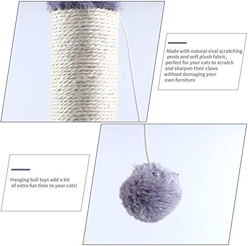 HiCollections 40cm Cat Scratching Post Natural Sisal Pole With a Soft, Plush Carpert Covered Heavy Base And a Dangly Ball for Added Fun and Vertical Grey Scratcher - Image 5