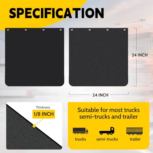 Image of Straight Bar Type Semi Trucks Mud Flap Hangers 2 coils Damping Spring with Aluminum Mud Flap Reflector Fender Reflective Tape and 24 inchx 24 inch Mud Flaps for Heavy Duty Semi Trucks Trailers