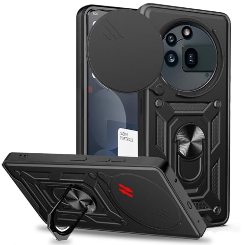 Image of Spazy Case Nothing Phone 3a Pro Back Cover | Heavy Duty Hybrid Case with 360 Degree Rotating Finger Ring Holder + Slider Shutter Camera Protection Case for Nothing Phone 3a Pro - Black