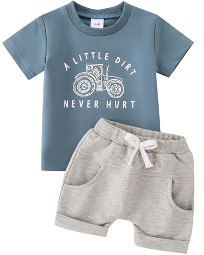 Image of Yvowming 0-4T Toddler Baby Boy Clothes Kids Summer Truck Print T Shirt Short Set with Pockets