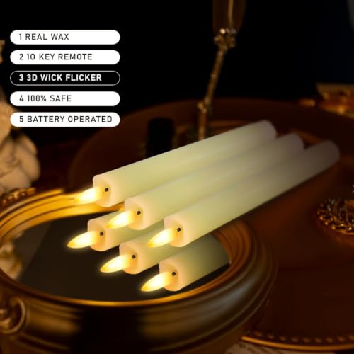 Image of Upgraded Real Wax LED Flameless Taper Candles with Remote, 8 Inch Ivory Candlesticks Battery Operated 3D Flickering - 8 inch Realistic Fake Candle Sticks for Home /Wedding /Fireplace Xmas Decor