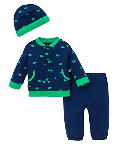 Little Me Baby Boys' 3 Piece Knit Cardigan Pant Set with Hat