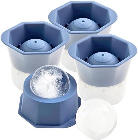 Round Ice Ball Maker Mold - Large Slow Melting Big Ice Cube Sphere Trays for Whiskey, Cocktails, Tequila and Bourbon, Scotch - 4 Pack, Blue