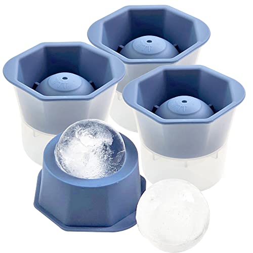Round Ice Ball Maker Mold - Large Slow Melting Big Ice Cube Sphere Trays For Whiskey, Cocktails, Tequila And Bourbon, Scotch - 4 Pack, Blue #TOP2