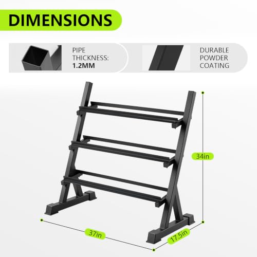 Image of Grefinity 3 Tier Dumbbell Rack, Weight Rack for Home Gym, Stand Only