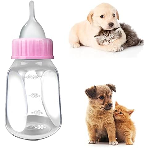 120ml Puppy Nursing Bottle Pet Feeding Bottle Home Travel Small Dog Cat Puppy Milk Feeding Bottle with Replacement Nipple and Cleaning Brush Pet Feeding Dispenser for Newborn Kittens,Rabbits(Pink) Cover
