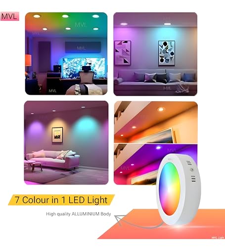 Image of MVL 9 Watt 7 in 1 Multicolour Surface Panel Led Light (Red /Pink /Blue /Yellow /Violet /Green /Sky Blue /White) Pack of 10(Aluminium)