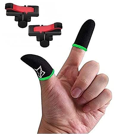 PRO MAX Combo of 2 Best PUBG Trigger Fire and Aim Button Game Shooter, Sensitive Shoot with Yellow Thumb & Finger Sleeve for Mobile Game, Anti-Sweat & Breathable for Pubg,Cod,Freefire for Android.