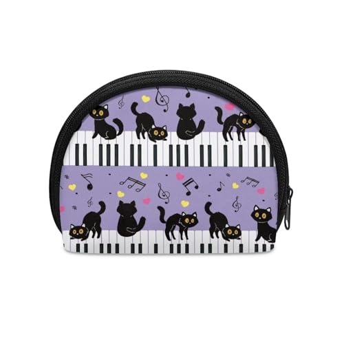 Cat Coin Purse for Women with Card Holder Pinao Music Little Zipper Bag