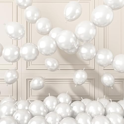 Image of White Link Balloons,120Pcs 6Inch Pearl White Latex Linking Balloons for Birthday Baby Shower Wedding Anniversary Party Decorations