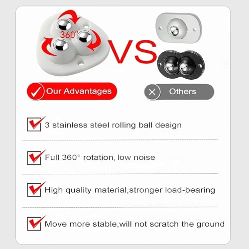 Image of Self-Adhesive Mini Caster Wheels for Furniture - 360 Swivel Sticky Wheels for Kitchen Appliances, Trash Cans, Storage Bins, Heavy-Duty Stainless Steel, Universal Fit (12 Pcs)