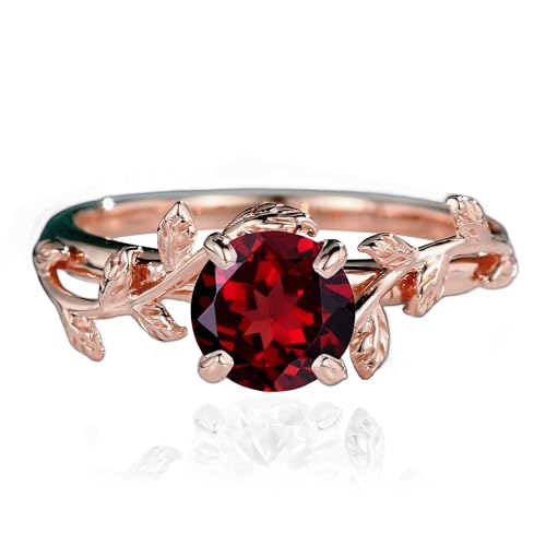 10K/14K/18K Solid Gold Vintage 1 Carat Round Gemstone Engagement Rings for Women Leaf Design Vine Art Deco Birthstone Promise Anniversary Ring for Her Wife Bridal Size 4~123