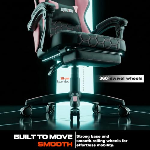 Image of DROGO Pulse Ergonomic Gaming Chair | High Back Office Computer Chair with Premium PU Leather, Adjustable Height & Linkage Armrest | Lumbar Support, 165 Recliner & Footrest | 1 Yr Warranty (Pink)