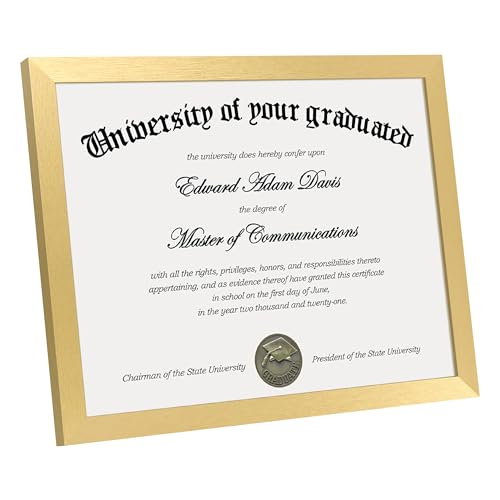 Image of upsimples Certificate Frame, 8.5 by 11 Diploma Frames, 1 Pack, Gold | Clear Plexiglass, 8.5x11 Document Degree Frames for Gallery Wall and Tabletop, Graduation Gift