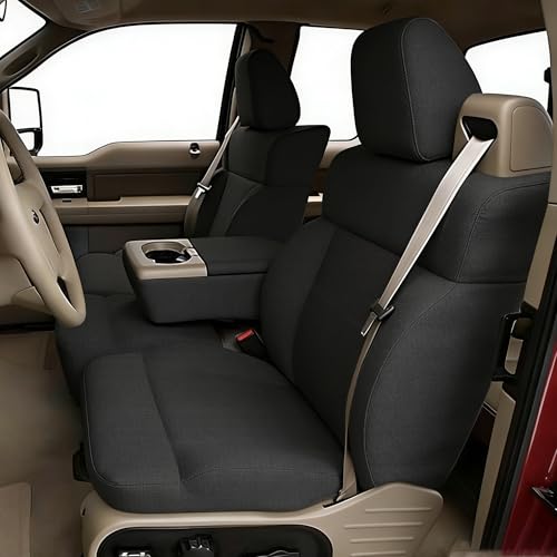 EDIETH Seat Covers for Ford F150 XLT Super Cab 2004-2008 Front Heavy Duty Knit Fabric Bench Seat Cover Compatible with F150 Accessories - Black