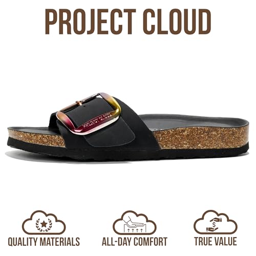 Image of Project Cloud 100% Genuine Leather Sandals Women Dressy Beach Essentials Slides for Women Footwear - Lightweight with Memory Foam Insole Sandals for Women 2026 - Womens Slides