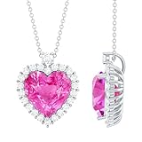 Rosec Jewels Certified 5.6 Carat Lab Grown Pink Sapphire Heart Necklace With Silver Chain, Aaaa Quality - Romantic Gift Idea for Her, 925 Sterling Silver, With Chain