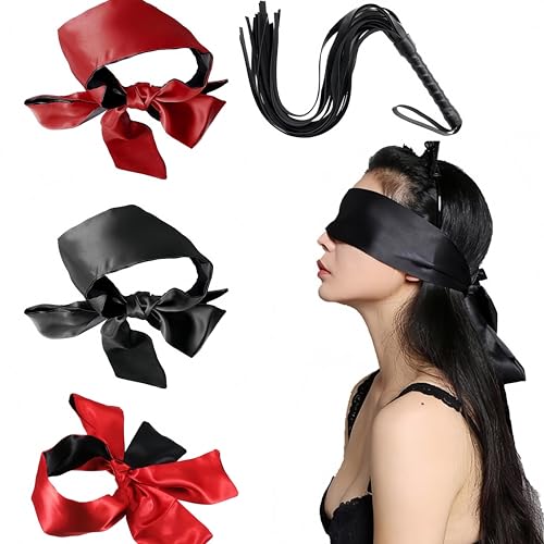 SDXCJY 3 vendas de satén de seda y cuero para montar a caballo, vendas de ojos de satén, cubierta suave para los ojos, máscara de dormir de seda para juegos de dormir, 150 cm.