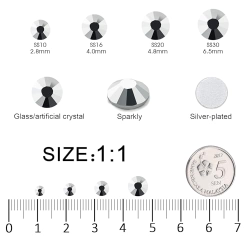 Image of Flatback Rhinestones Bulk, 2880PCS Silver Rhinestones for Clothes DIY Decoration Crafts, Silver, SS30, 6.3-6.5mm