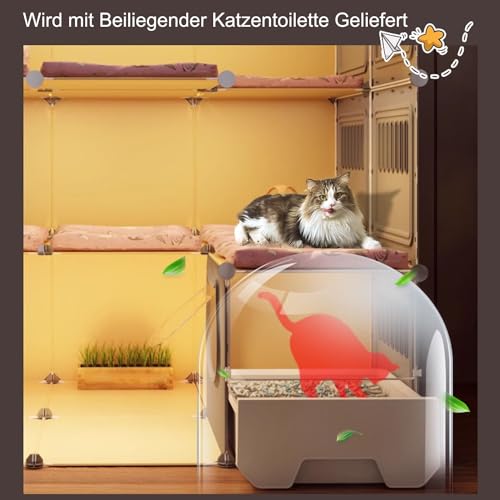 Gabbia per gatti a 3 livelli extra large, ad angolo, per interni, fai da te, per piccoli animali, con lettiera chiusa, grande area per esercizi