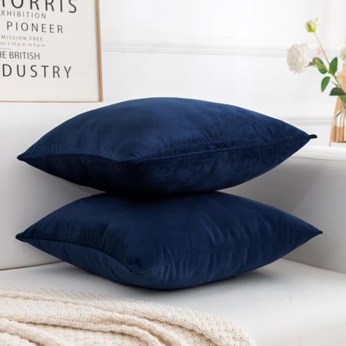 Image of Amazon Brand - Umi Velvet Decorative Cushion Cover 12x12 Inch - Set of 2, Soft Solid Square Throw Pillow Covers for Sofa, Living Room or Home Decor - 30x30 cm in Blue Color