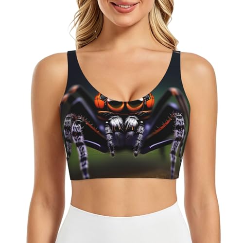 Sujetador deportivo mujer yoga top elástico gimnasio camiseta acolchada arañas tropicales