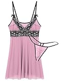 iEFiEL Herren Sissy Kleid Satin Dessous Nachthemd Transparent Mesh Trägerkleid mit Spitzen Rüschen Nachtwäsche Dekolleté für Männer Rosa A XXL