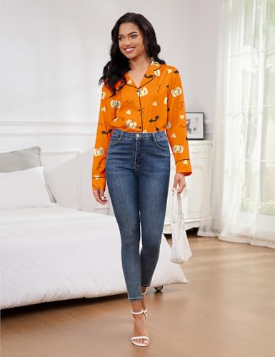 Image of SHESHOW Satin Pajamas for Women Set Long Sleeve Button Down Sleepwear 2 Piece Nightwear Women Pjs Sets Size XS-XXL