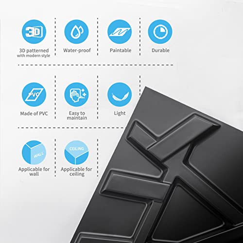 Image of Art3d PVC Decorative Textures Black 3D Wall Panels for Interior Wall Decor, Black Wall Decor,Pack of 12 Tiles 32 Sq Ft